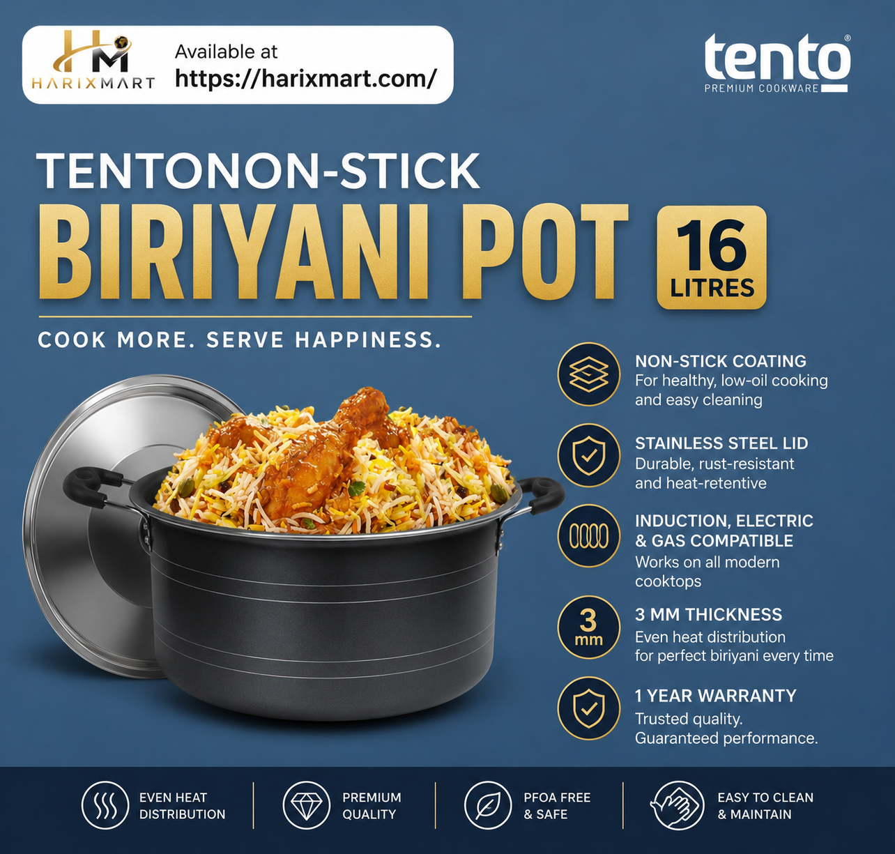 TENTO-Non-Stick Biriyani Pot 16 litres