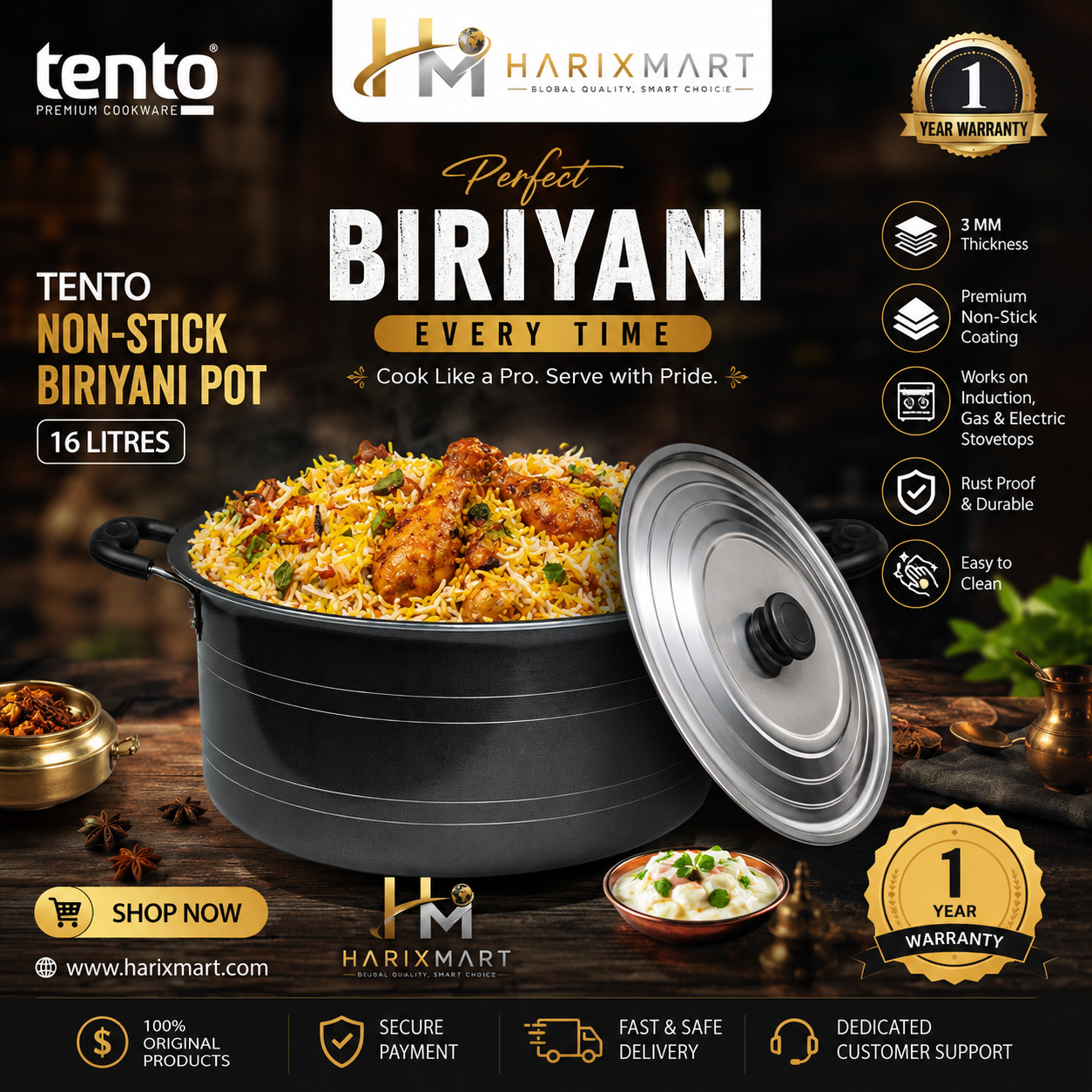 TENTO-Non-Stick Biriyani Pot 16 litres